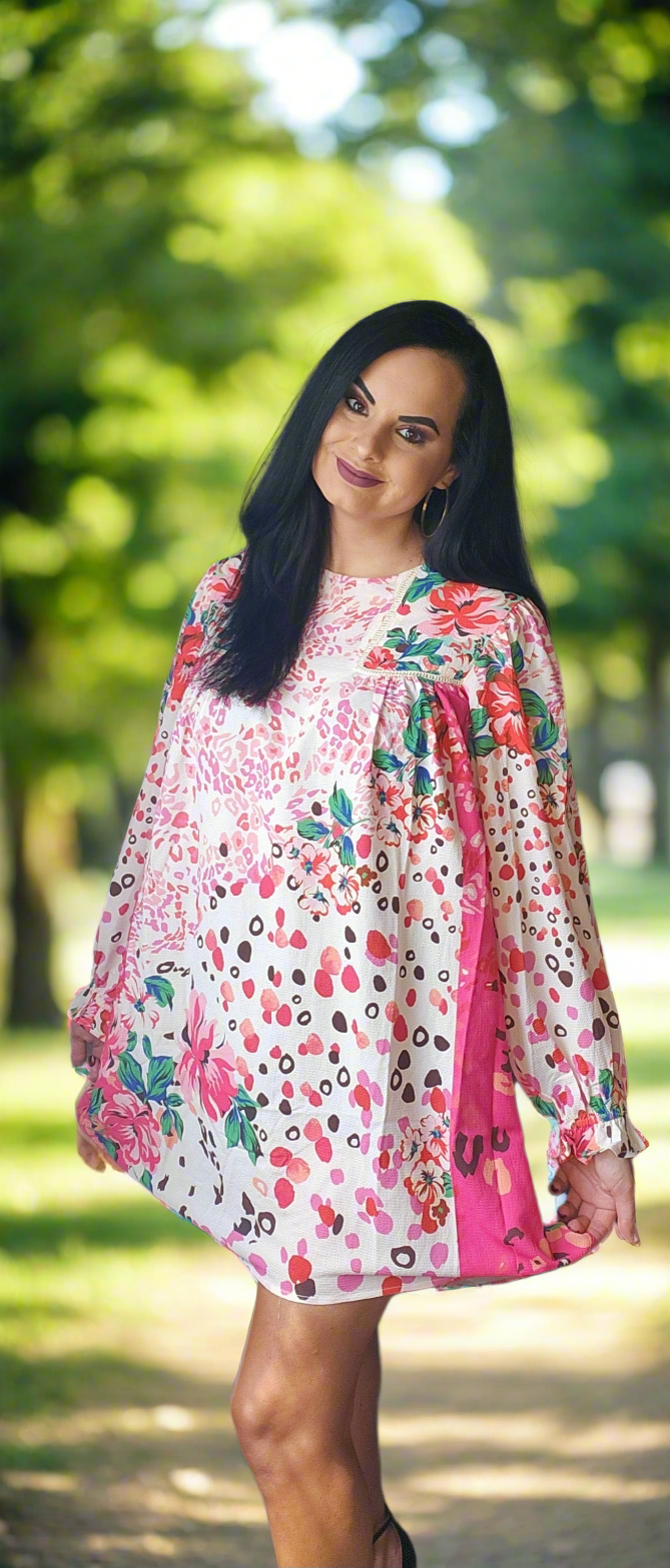 Rose/Fuchsia Mixed Print Dress